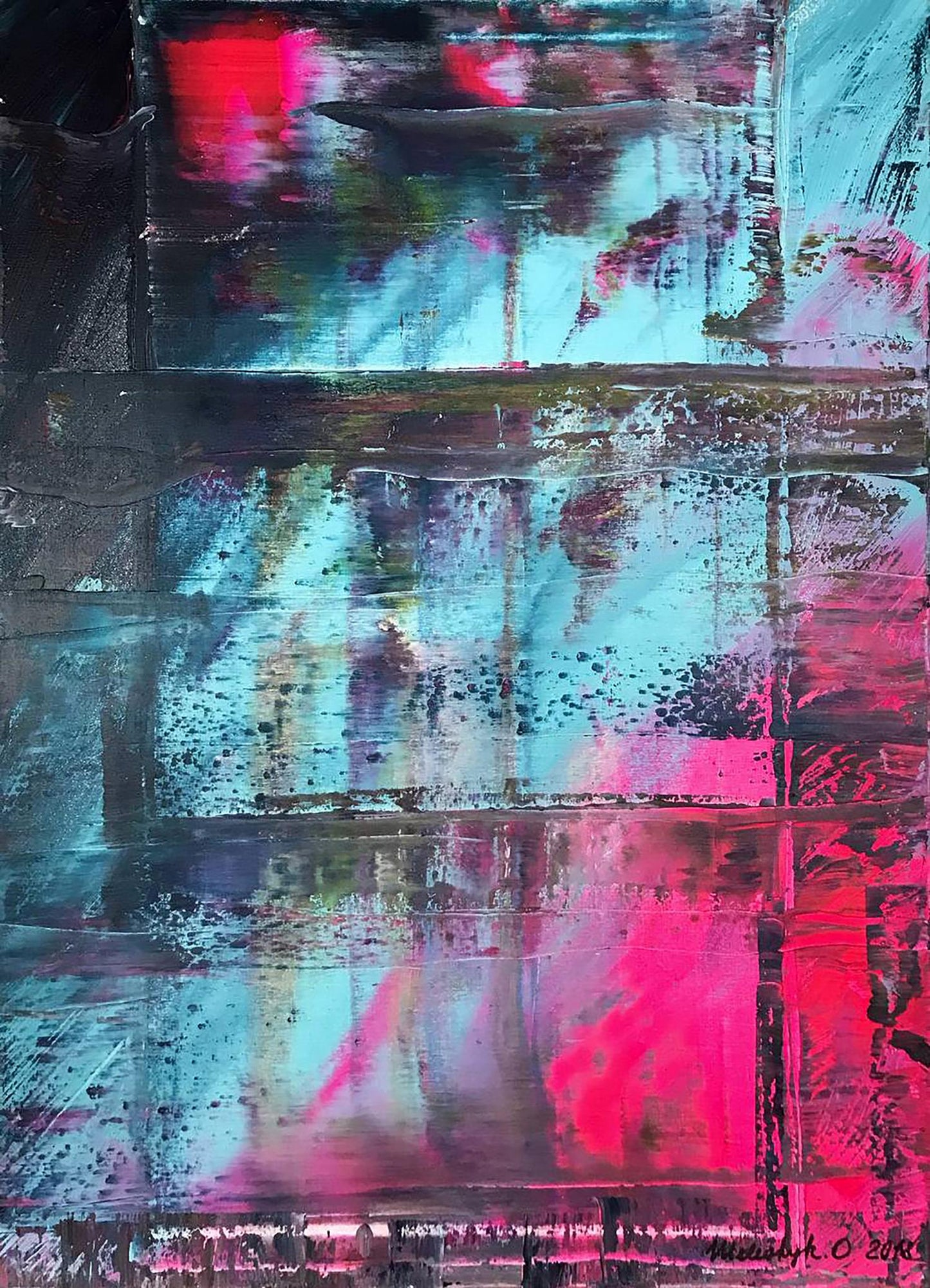 Abstract Acrylic painting My kingdom by Olga Melezhik in teal magenta black