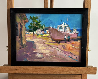 Framed oil painting The road to the yacht club by Yuriy Suprunchuk
