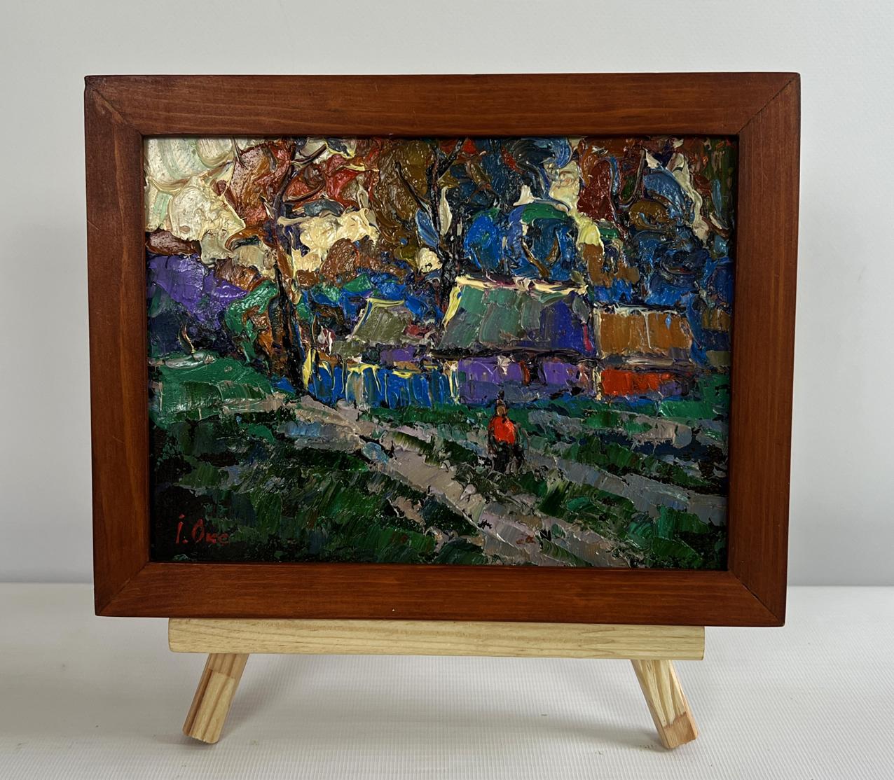 Oil painting Cool wind in the evening by Oksana Ivanyuk in brown frame