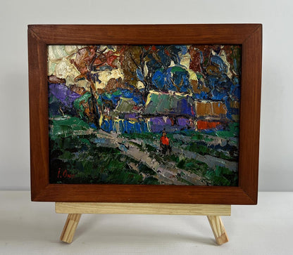 Oil painting Cool wind in the evening by Oksana Ivanyuk in brown frame