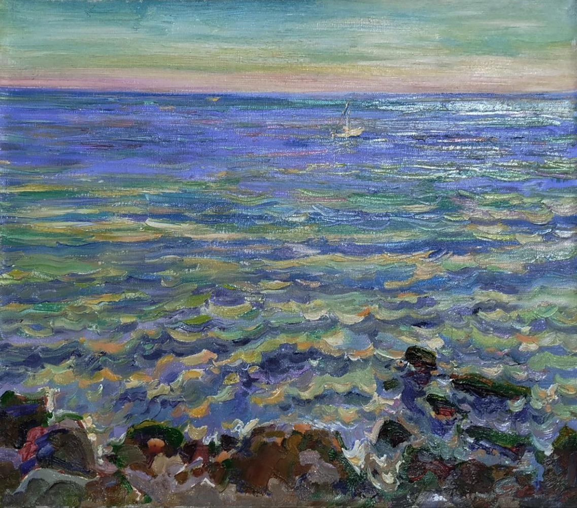 Vibrant impressionist oil painting Quiet Sea Evening by Leonid Pavlenko