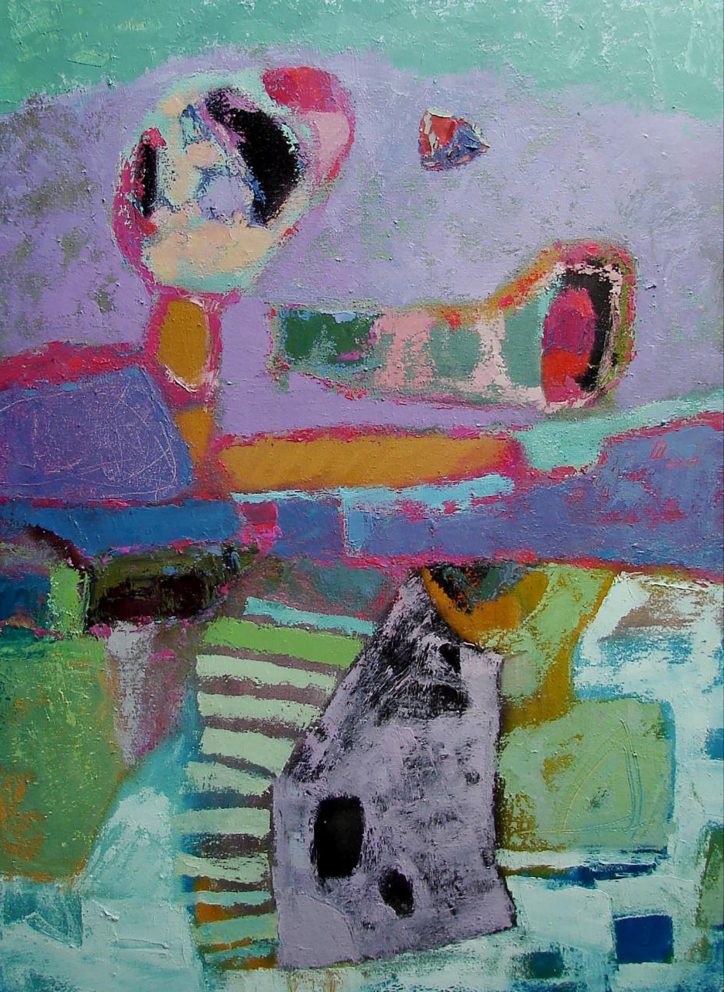 Oil painting Stairs up by Tatyana Shulyak with teal purple pink orange green strokes
