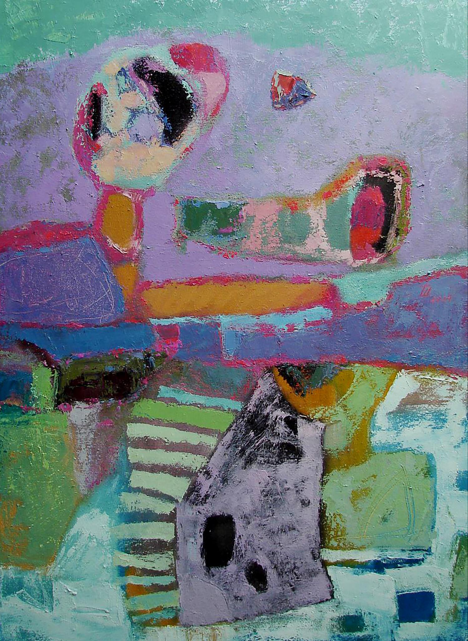 Oil painting Stairs up by Tatyana Shulyak with teal purple pink orange green strokes