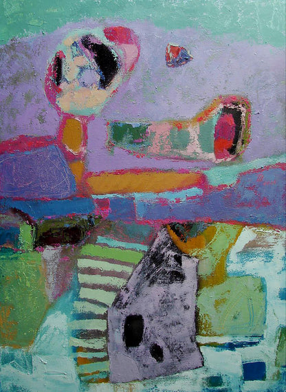 Oil painting Stairs up by Tatyana Shulyak with teal purple pink orange green strokes
