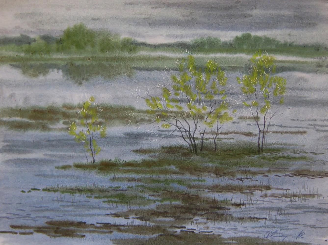 Watercolor painting The river rose in the field by Valery Savenets