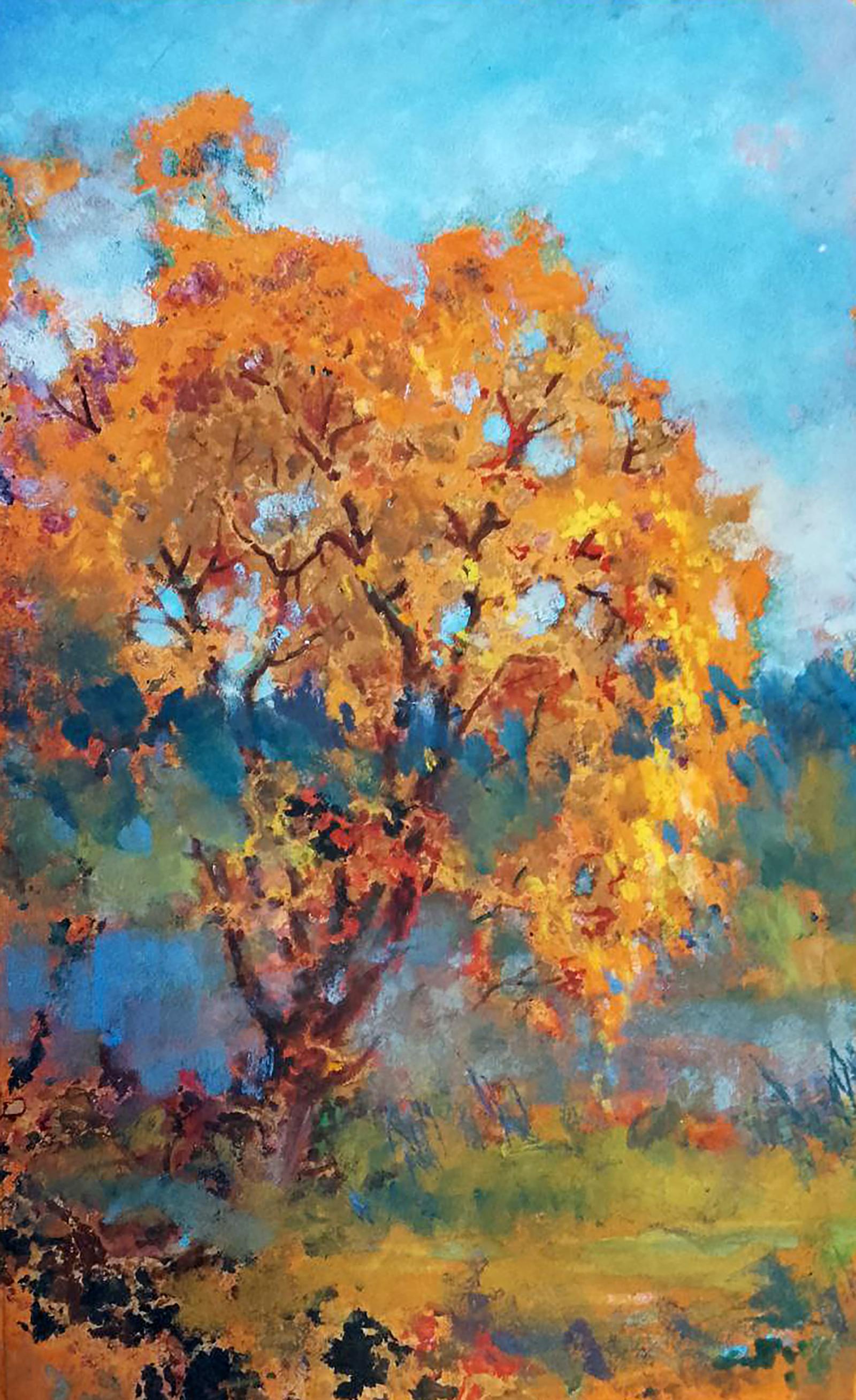 Oil painting of vibrant autumn tree by Vitaly Duhnevich