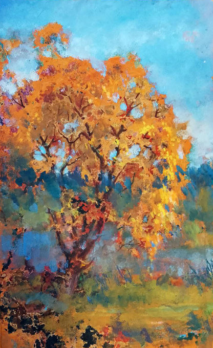 Oil painting of vibrant autumn tree by Vitaly Duhnevich