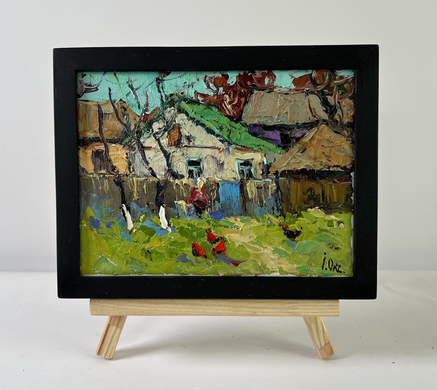 Oil painting First Warm Day by Oksana Ivanyuk rustic village scene
