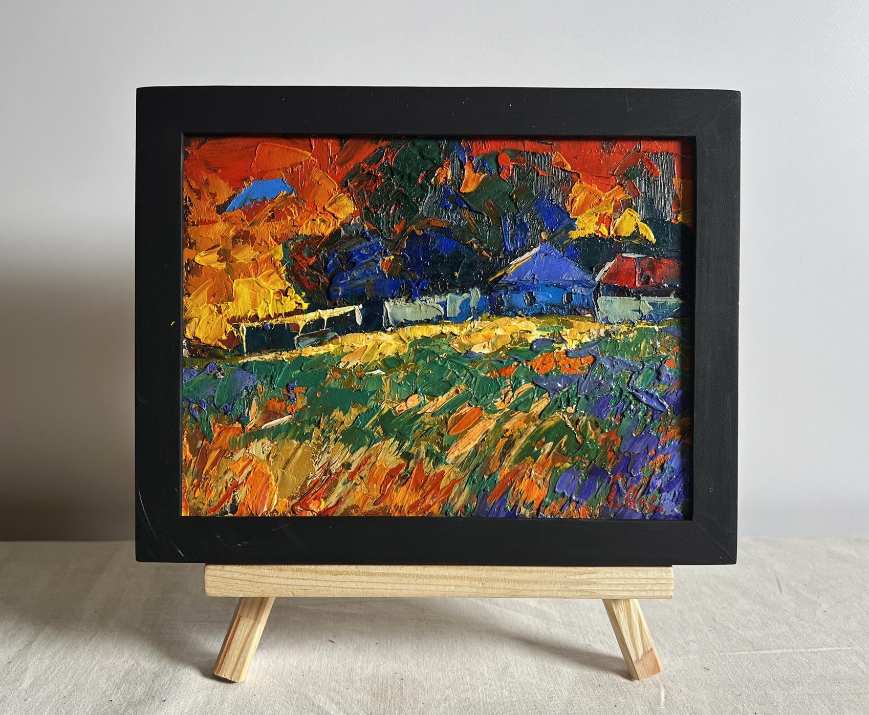 Oil painting Amazing evening sunset by Oksana Ivanyuk in black frame