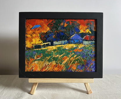 Oil painting Amazing evening sunset by Oksana Ivanyuk in black frame