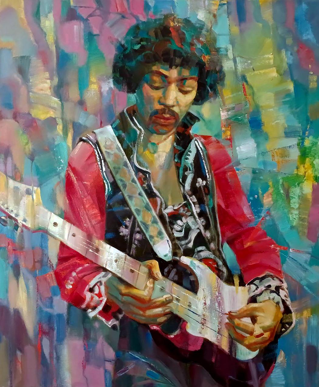 Abstract Jimi Hendrix oil painting portrait by Anatoly Tarabanov