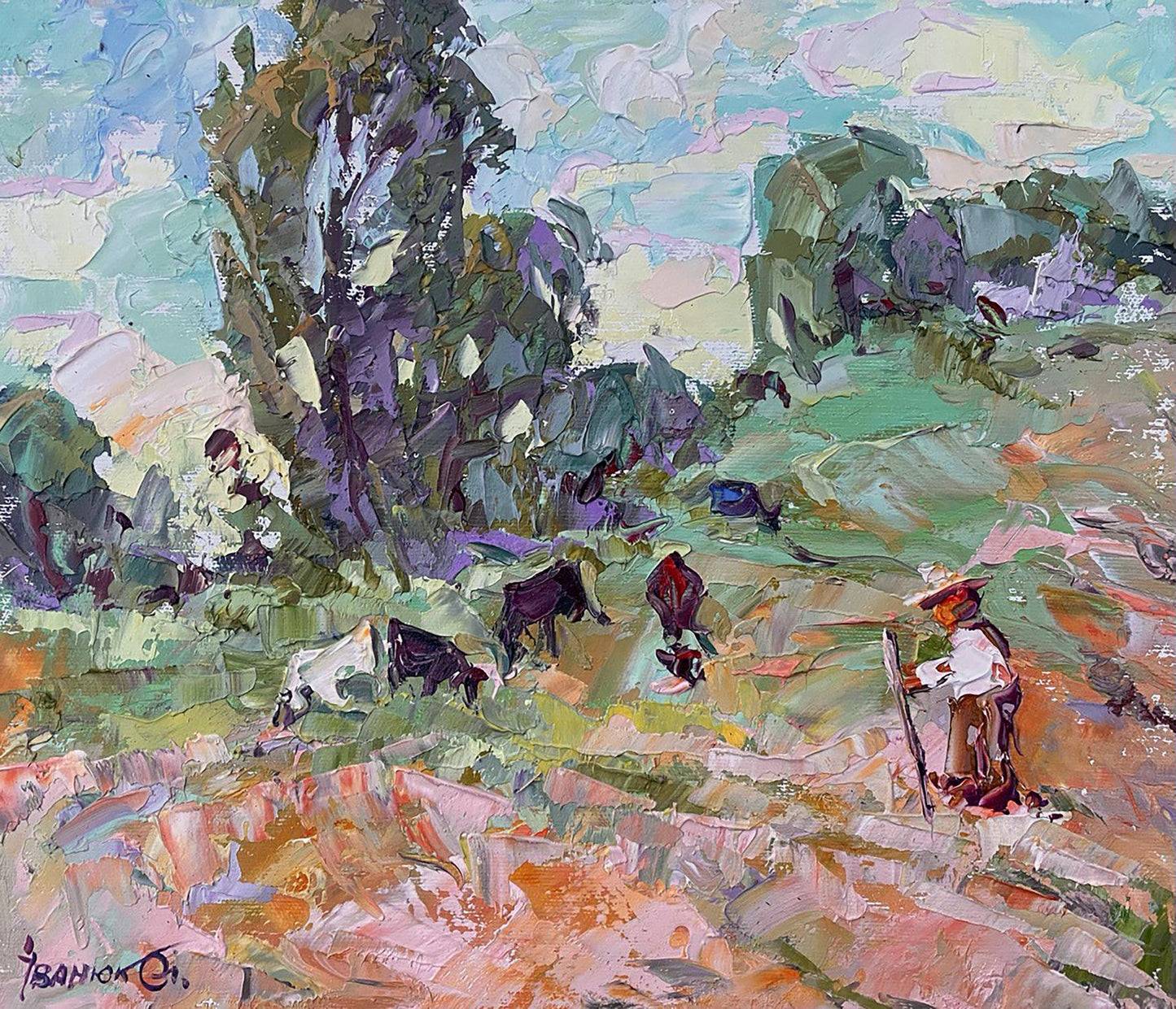Oil painting Morning village