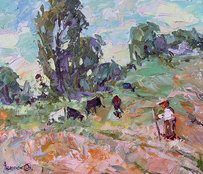 Oil painting Morning village