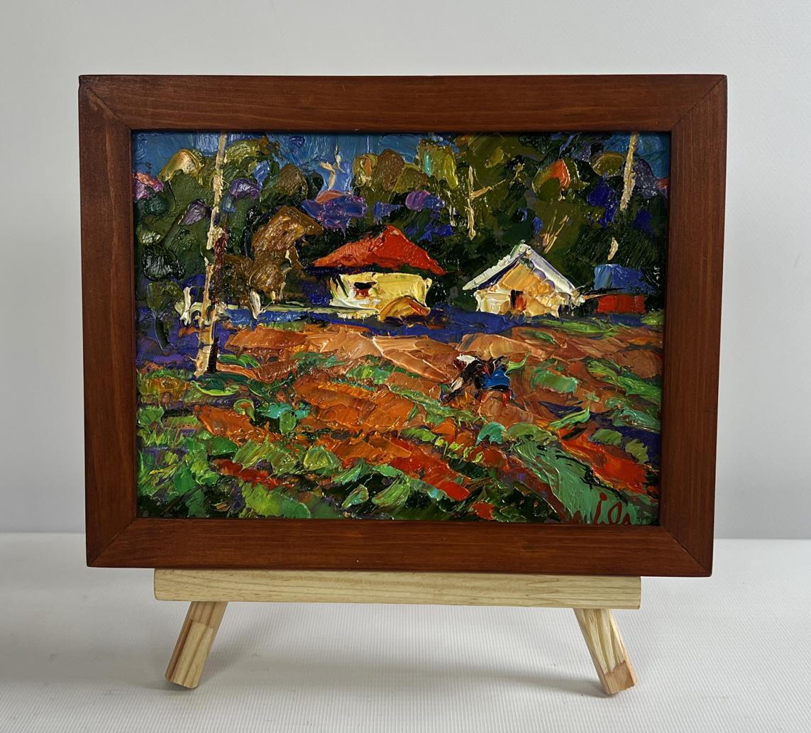 Oil painting Sunny day in the garden by Oleksiy Ivanyuk in rustic frame