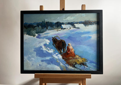 Oil painting Returning home on a winter evening by Yuriy Suprunchuk