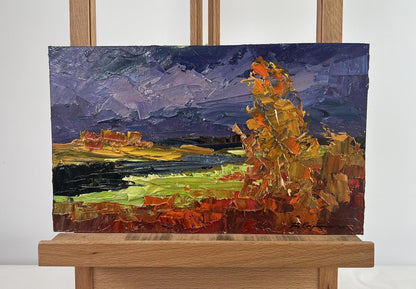 Autumn river landscape oil painting by Boris Serdyuk, vibrant impressionist style