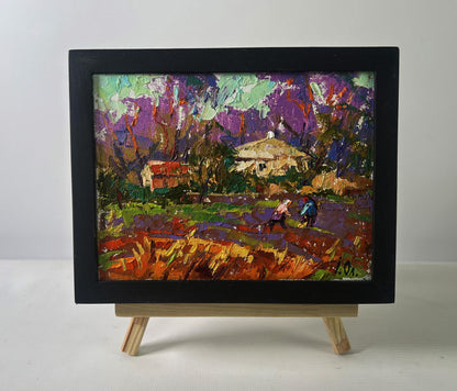 Oil painting Spring evening in the light of the sky by Oleksiy Ivanyuk in black frame