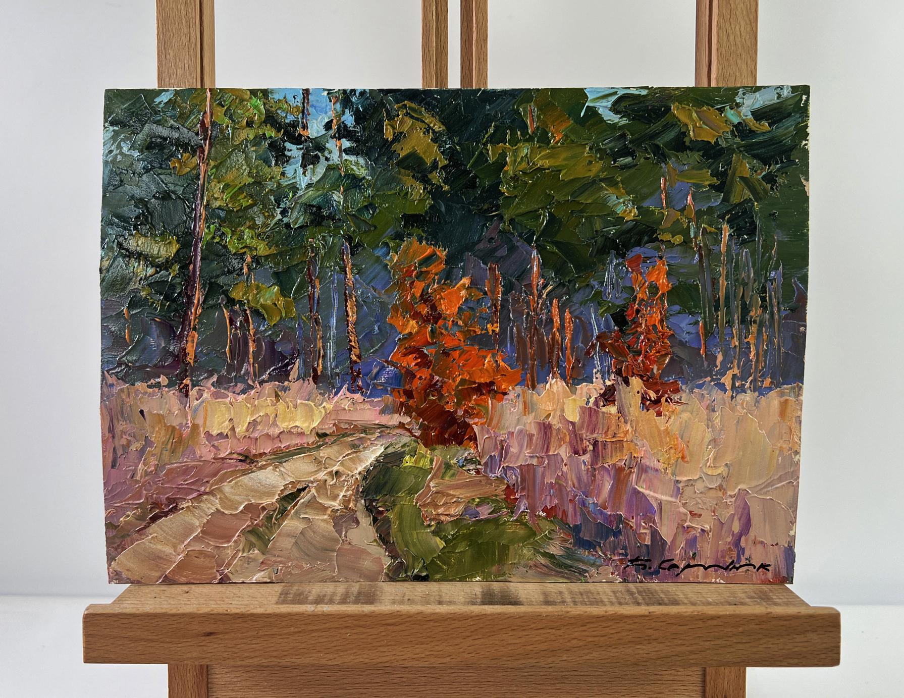 Vibrant impressionist oil painting Road into Silence by Boris Serdyuk, autumn forest path