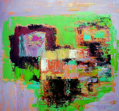 Oil painting Autumn warm day by Tatyana Shulyak, vibrant green purple orange strokes