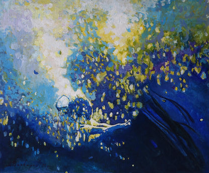 Acrylic painting Lone swimmer Anatoly Varvarov