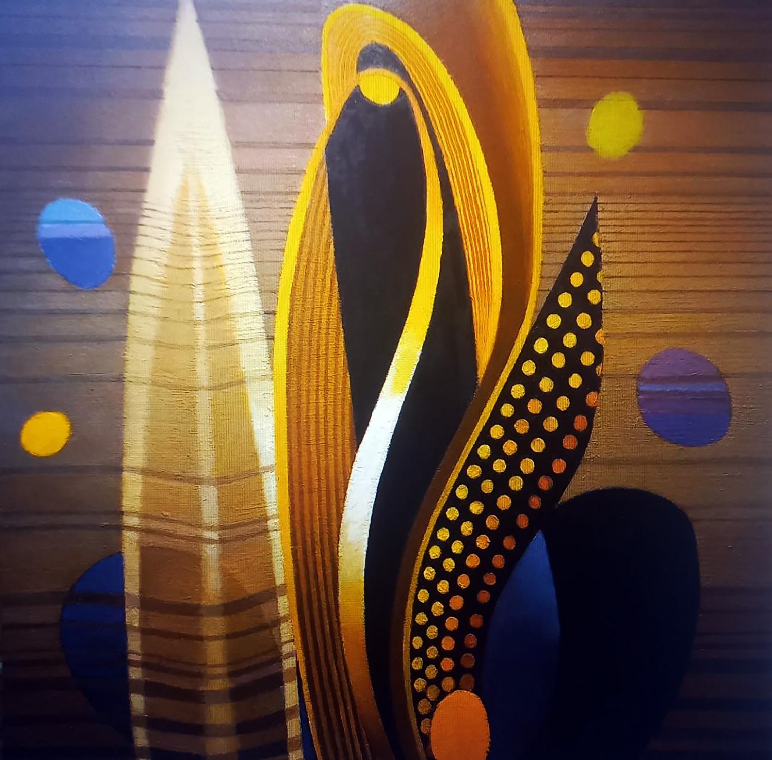 Oil painting Fantasy by Alexander Strashevich: gold, black, white forms on wood