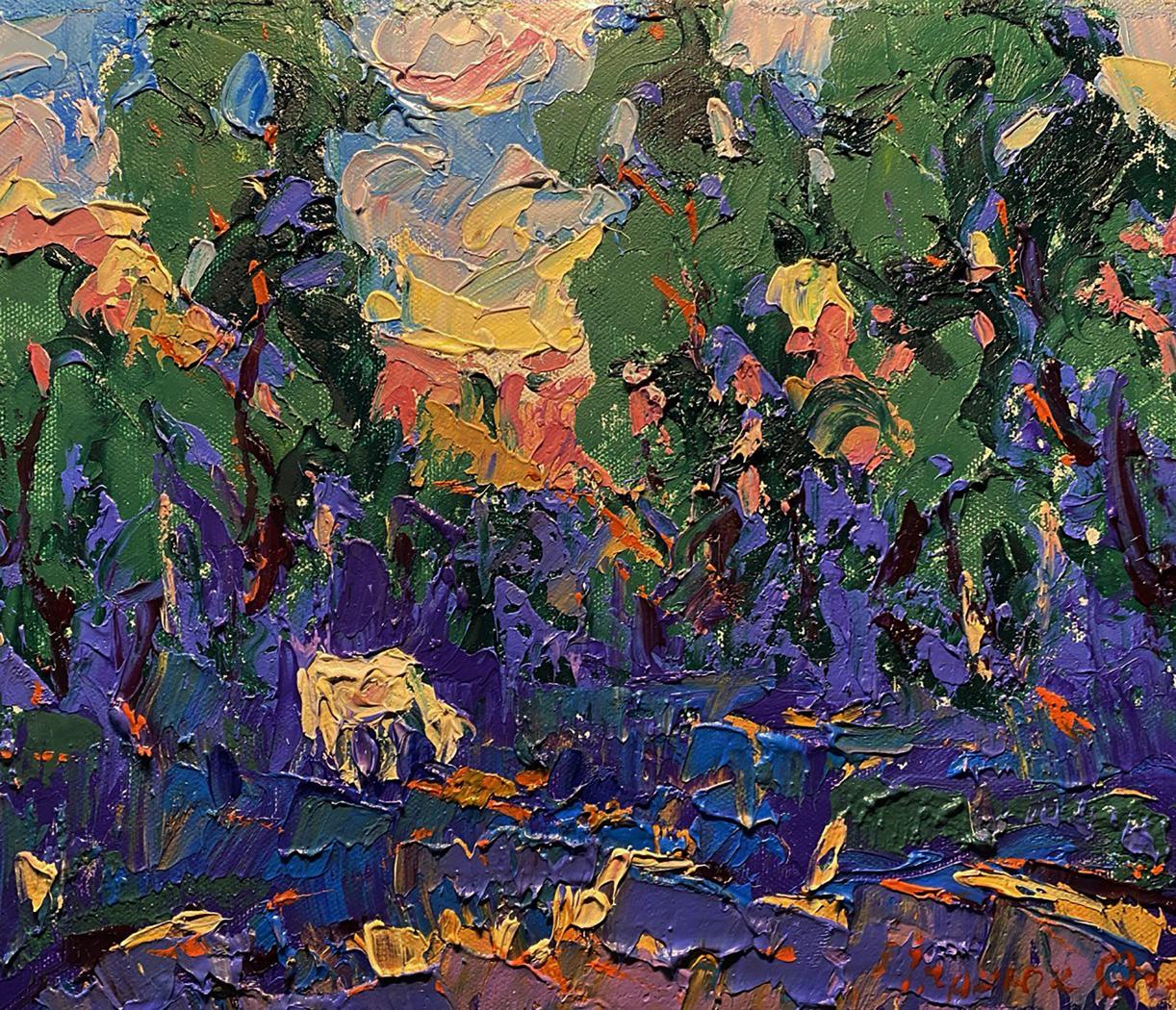 Vibrant impressionist oil painting Sunset beyond the forest by Oleksiy Ivanyuk