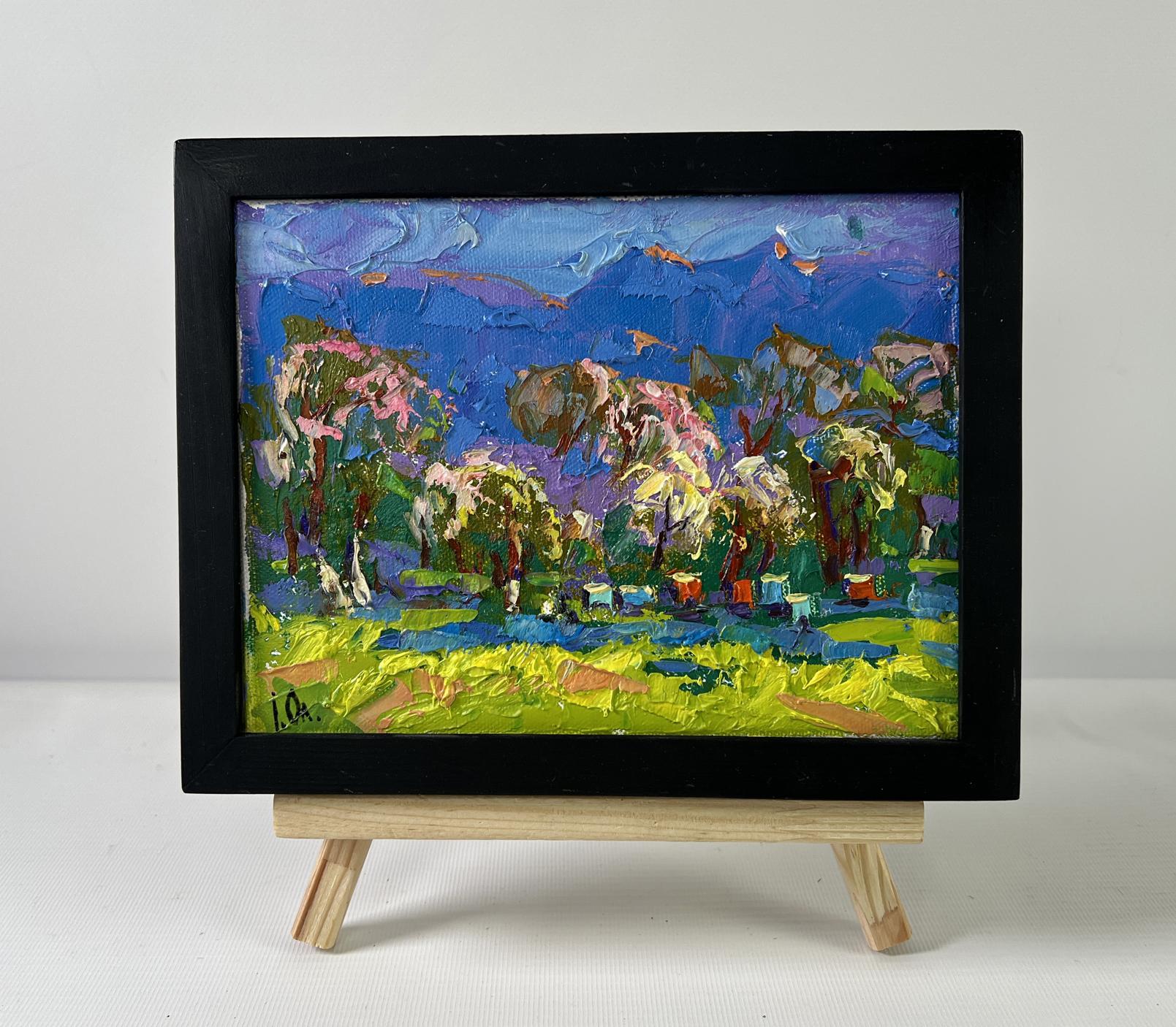 Oil painting Spring in the village by Oleksiy Ivanyuk in black frame