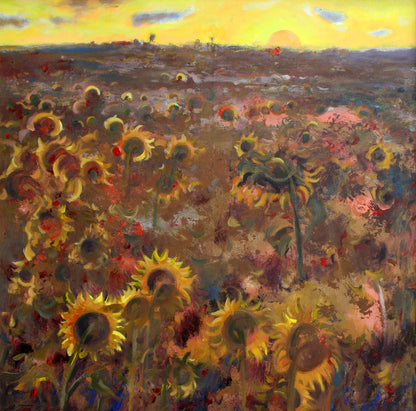 Vibrant impressionistic acrylic painting Sun worshipers by Leonid Pavlenko