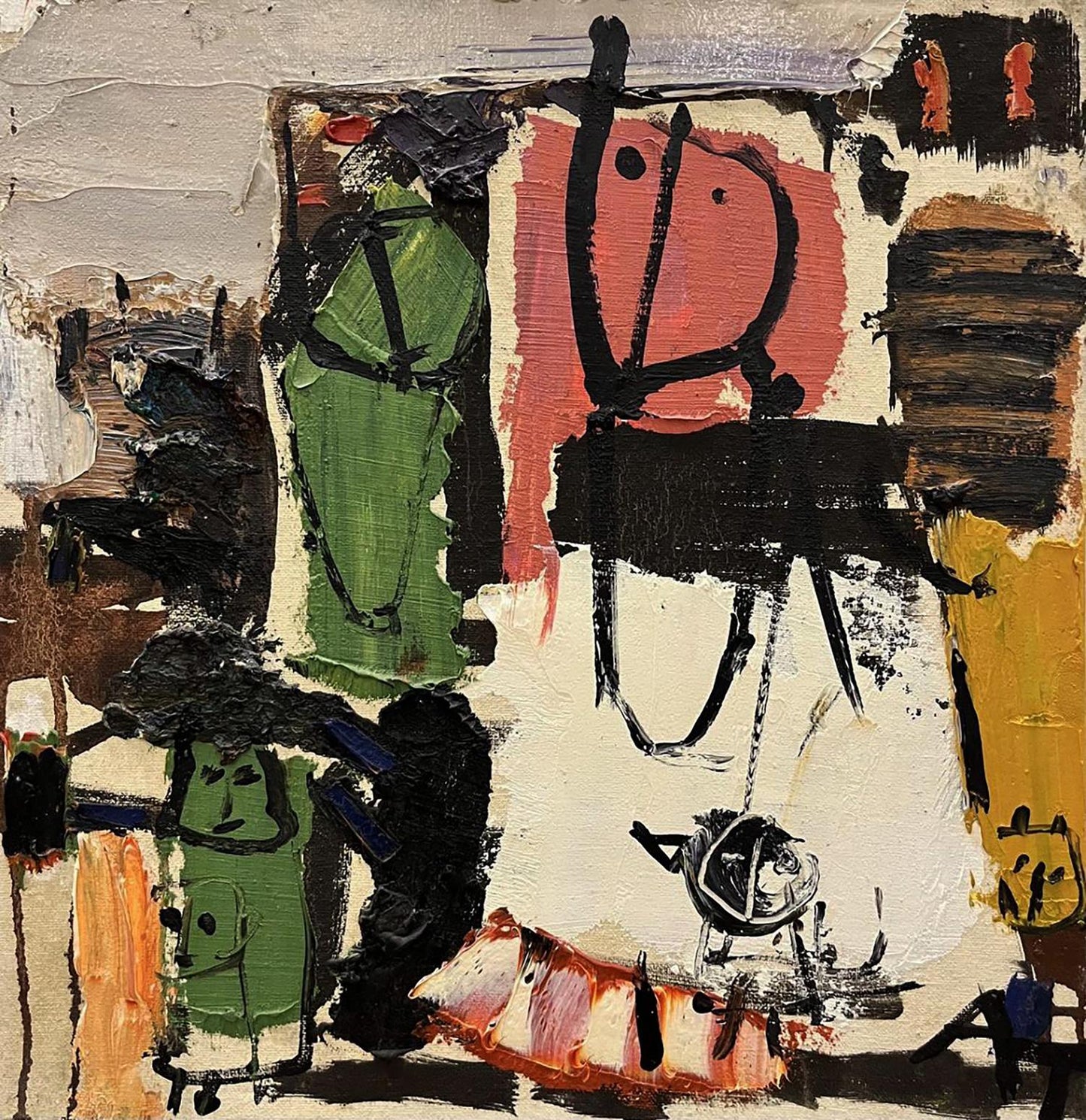 Oil painting Children by Anatoly Tertychny with bold green red strokes