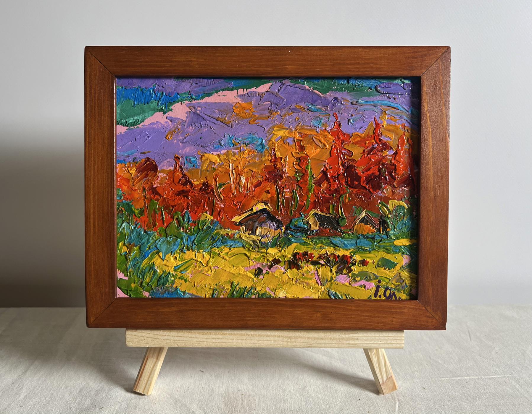 Oil painting Autumn in the mountains by Oleksiy Ivanyuk in wooden frame