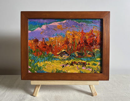 Oil painting Autumn in the mountains by Oleksiy Ivanyuk in wooden frame