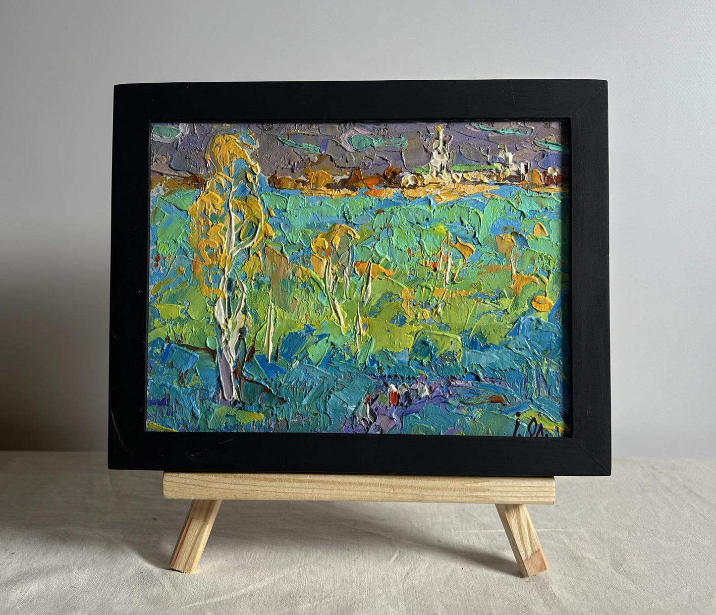 Oil painting Early autumn has come by Oksana Ivanyuk in black frame