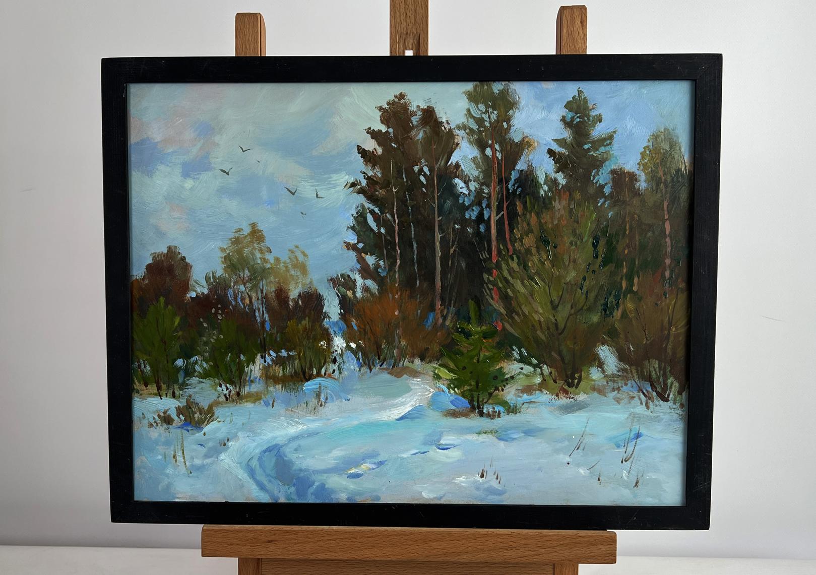 Oil painting Path in the winter forest by Yuriy Suprunchuk in black frame