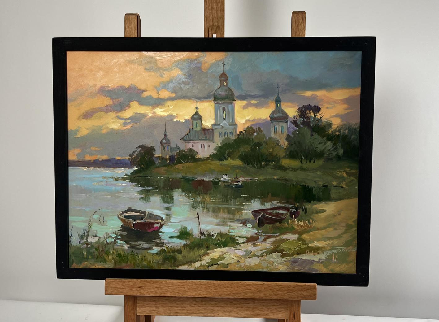 Framed oil painting The last rays over the temple by Yuriy Suprunchuk