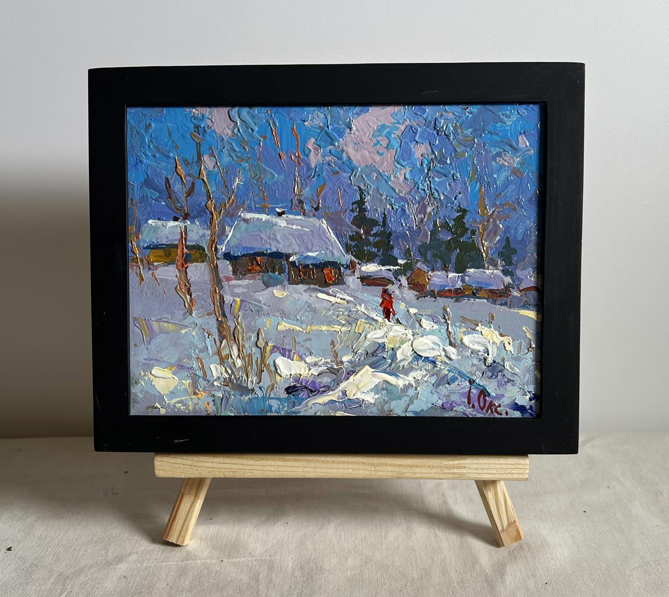 Oil painting On a frosty day by Oksana Ivanyuk, framed winter landscape