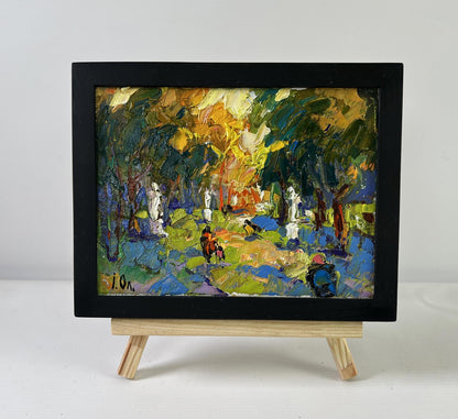 Oil painting Alley in the Park by Oleksiy Ivanyuk in black frame