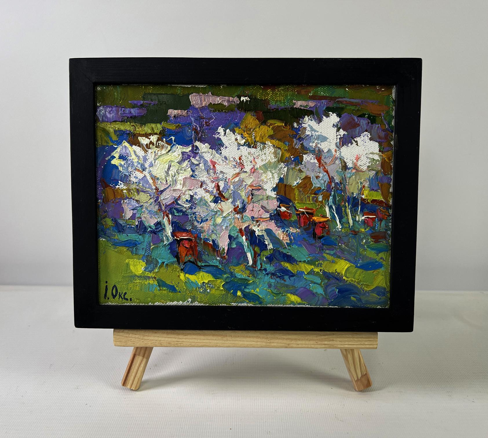 Oil painting Nature in spring colors by Oksana Ivanyuk in black frame