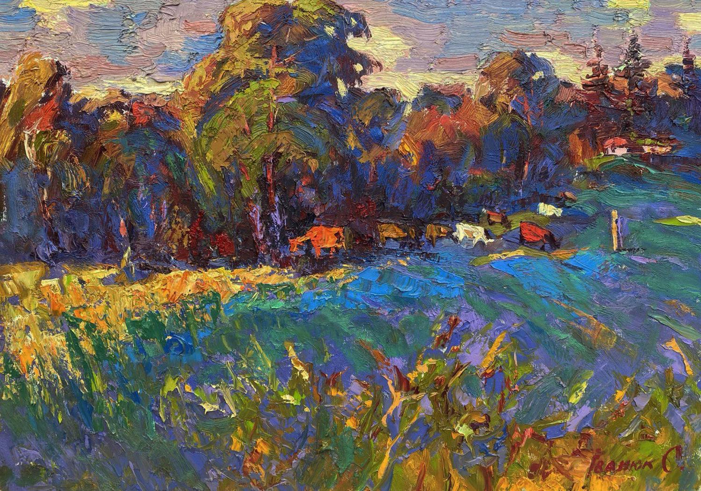 Vibrant impressionist oil painting Warm evening in the field by Oleksiy Ivanyuk