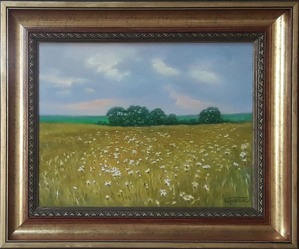 Oil painting The last warm days of summer by Vasily Korkishko in ornate frame