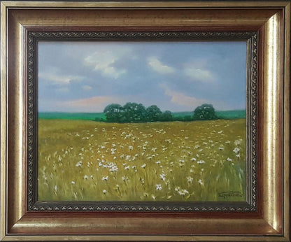 Oil painting The last warm days of summer by Vasily Korkishko in ornate frame