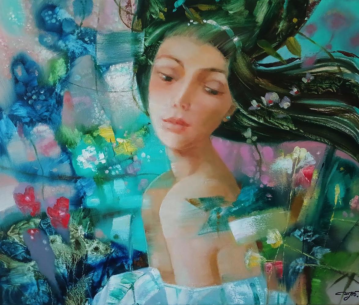 Vibrant impressionistic oil painting The girl is dreaming by Anatoly Tarabanov