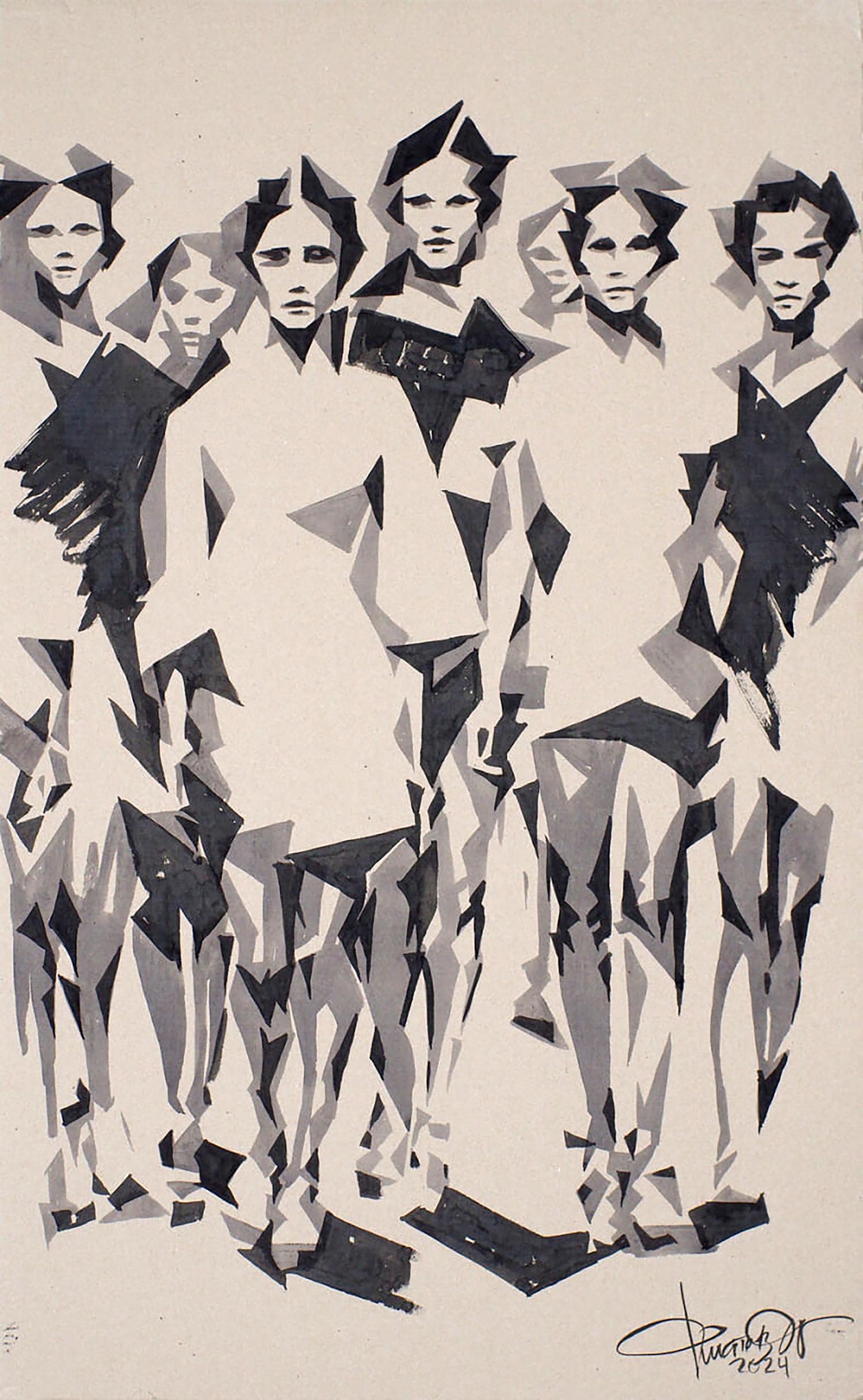 Black and white Futurist Walk abstract by Dima Filatov