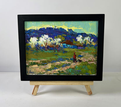 Oil painting Beyond the Village by Oksana Ivanyuk vibrant landscape
