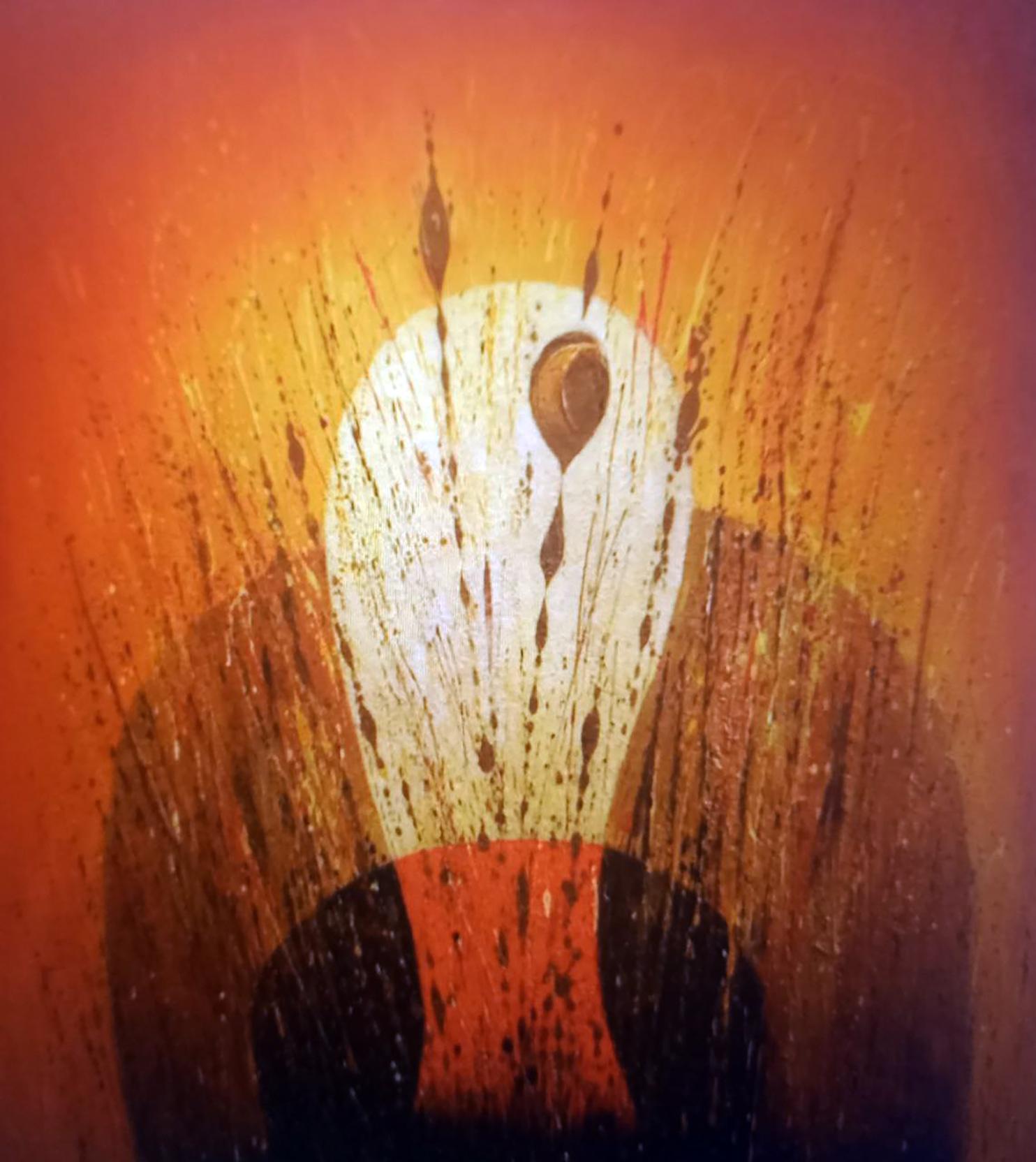 Oil painting Flash by Alexander Strashevich: white circular face on orange gradient