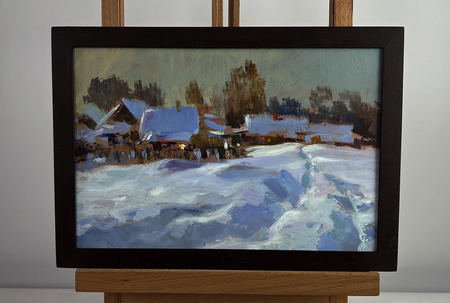 Framed impressionistic oil painting of large snow drifts by Yuriy Suprunchuk