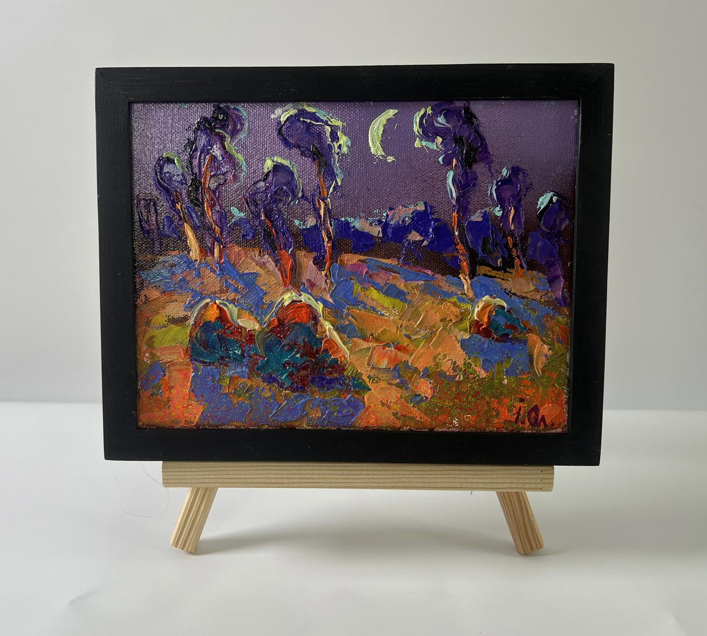Oil painting Blue autumn night by Oleksiy Ivanyuk in black frame