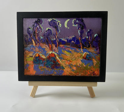 Oil painting Blue autumn night by Oleksiy Ivanyuk in black frame