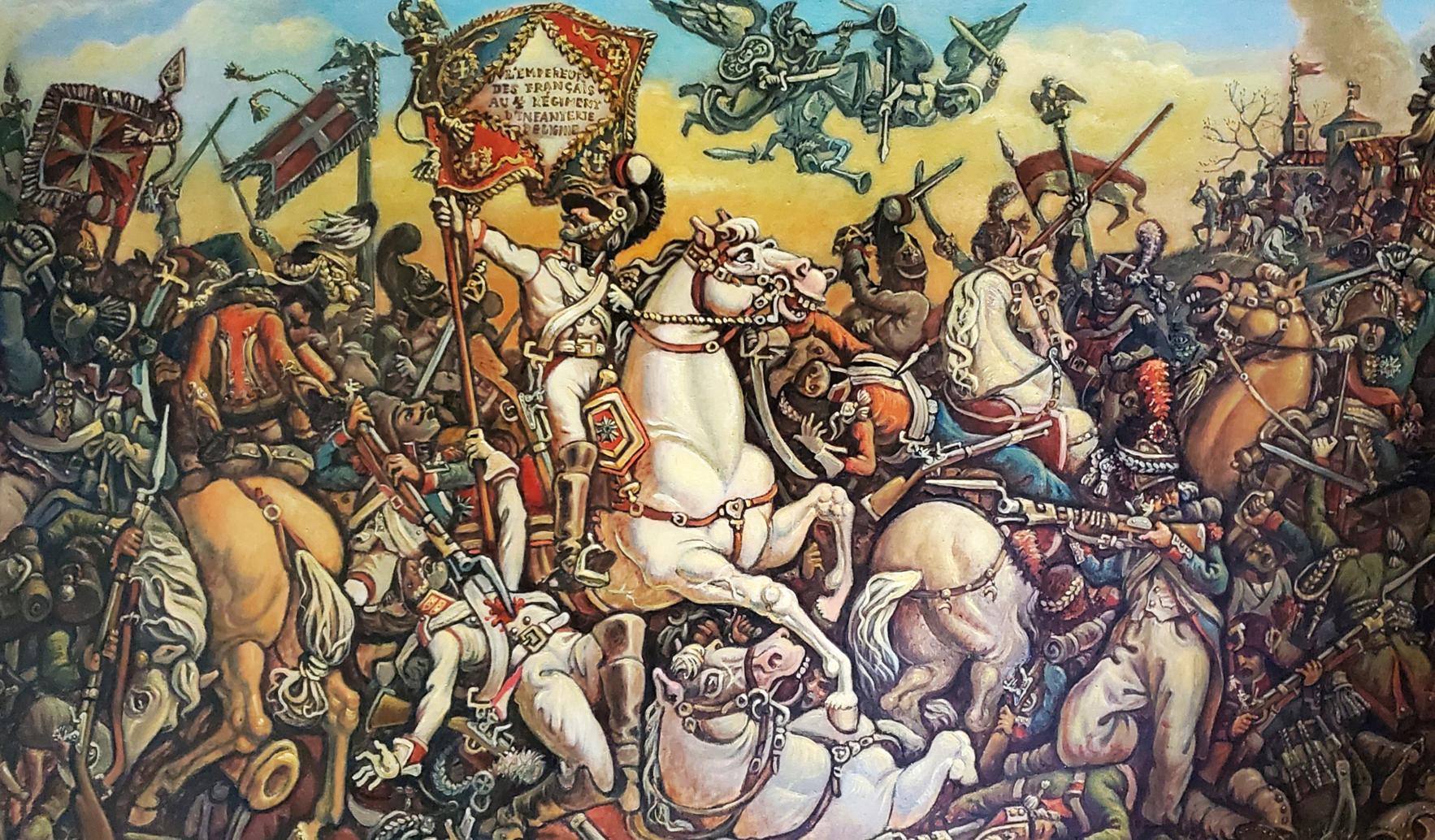 Vibrant oil painting Battle by Daniil Litvinov: knights in chaotic combat