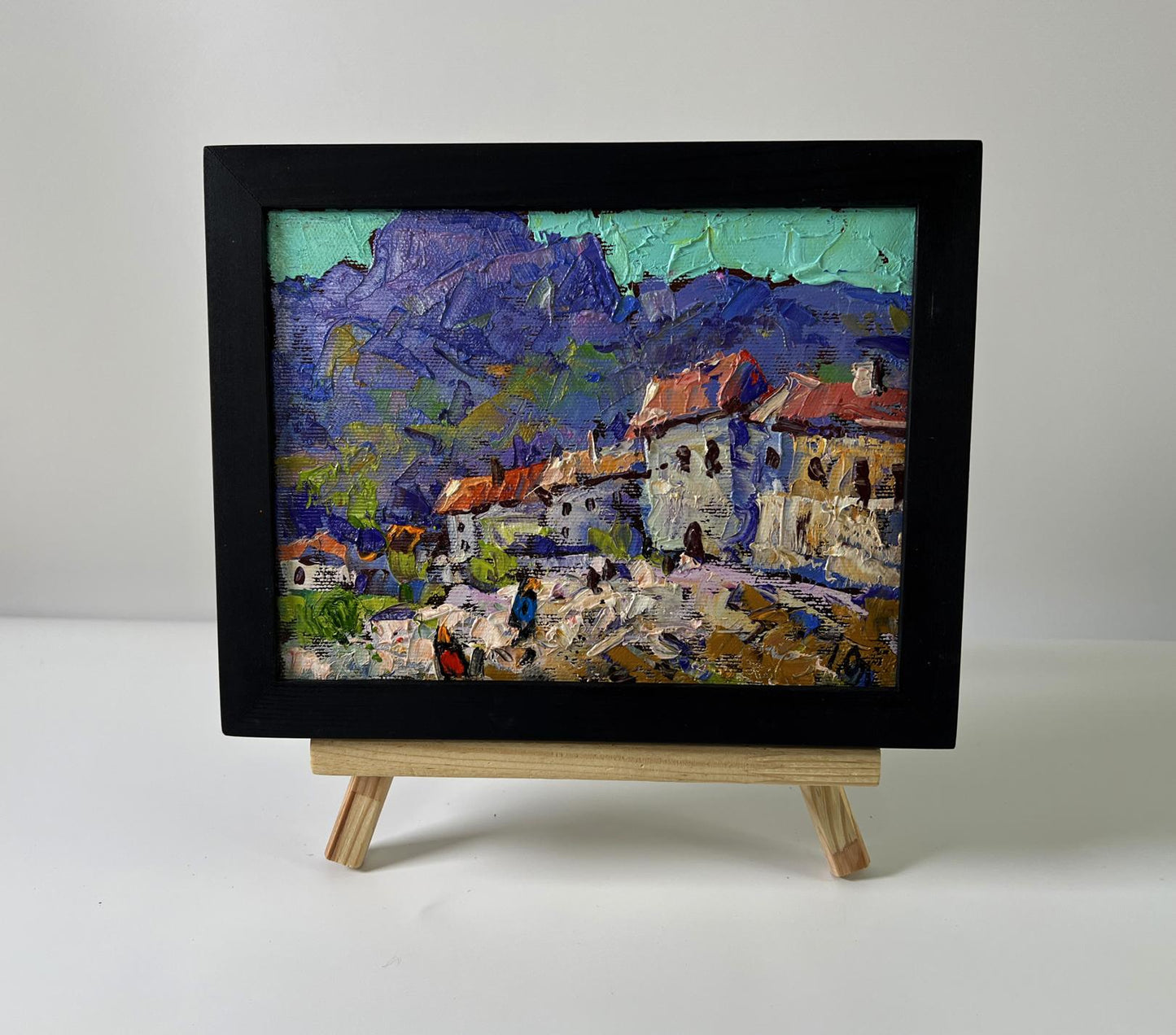 Oil painting Blue mountains by Oleksiy Ivanyuk in black frame
