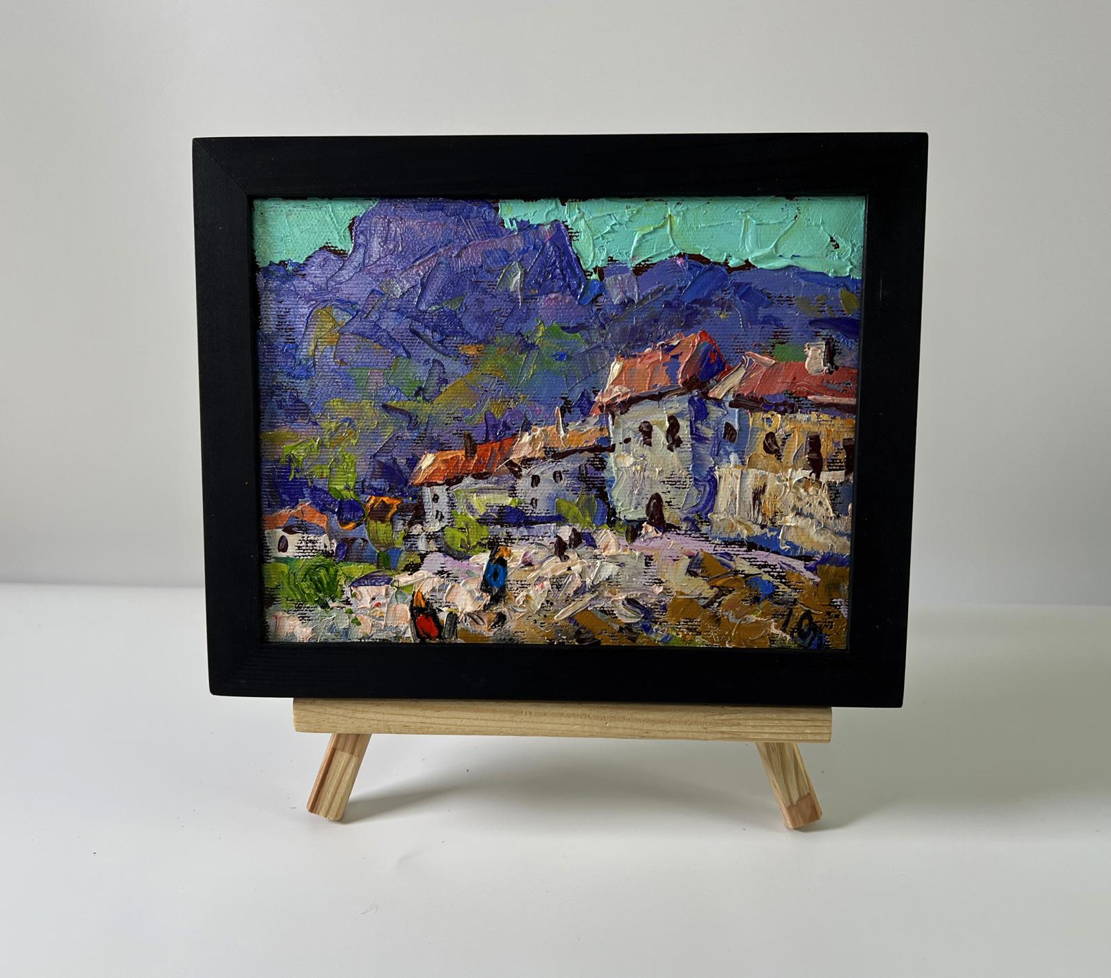 Oil painting Blue mountains by Oleksiy Ivanyuk in black frame